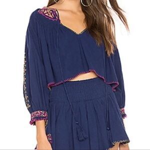 Free People-Cherry Bomb Embroidered Peasant Blouse TOP ONLY, Size Small